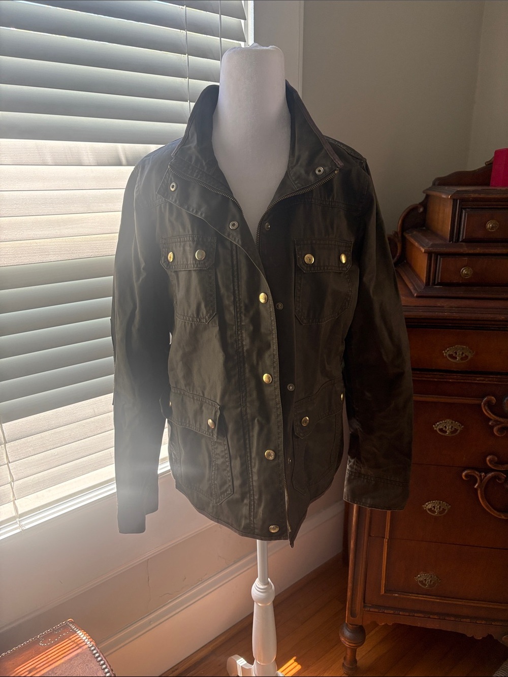 J. Crew Olive Green Utility Jacket with Gold-Tone Hardware